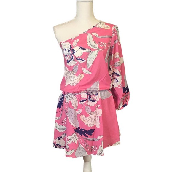 Yumi Kim Pink Floral‎ One Shoulder Mini Dress Women’s size Small NWT - Picture 4 of 10